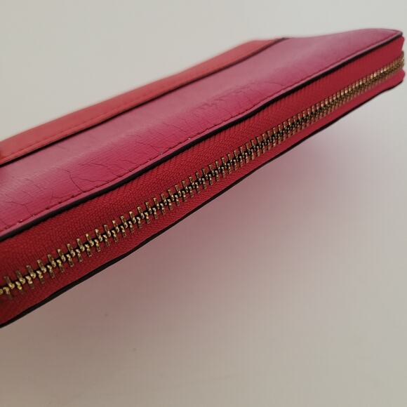 Coach Accordion Zip Around Wallet Pink Red Large Saffiano Leather - Picture 8 of 8